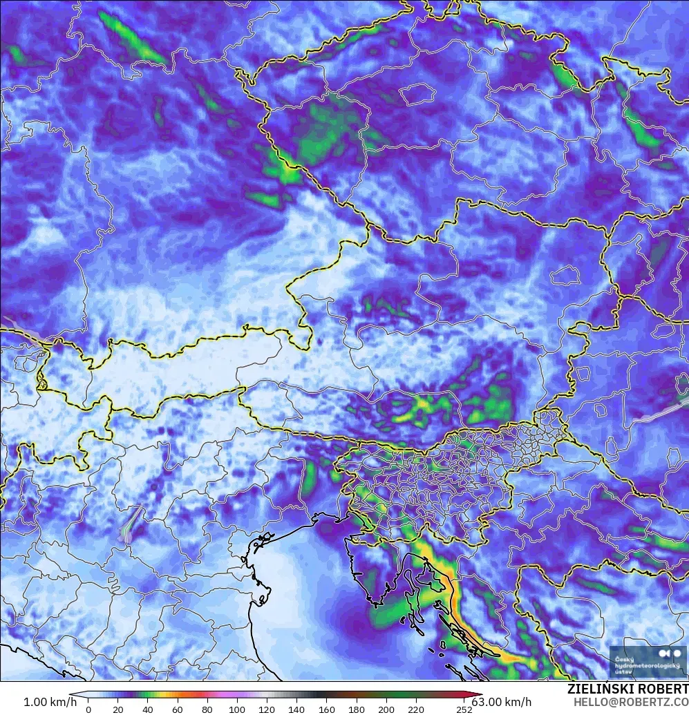ALADIN CZ 2.3 km modelo - Austria, Wind Gusts