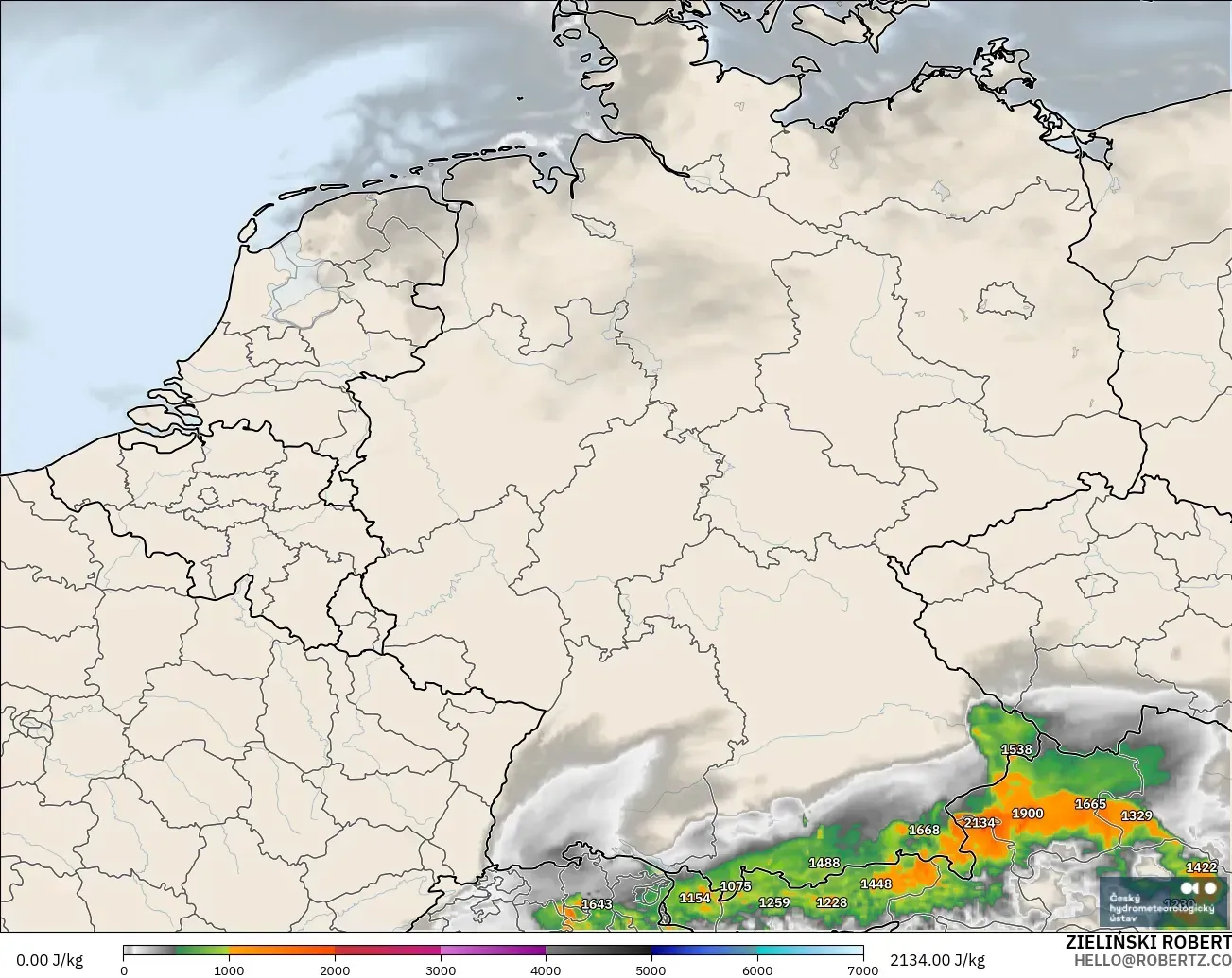 ALADIN CZ 2.3 km modelo - Germany, CAPE
