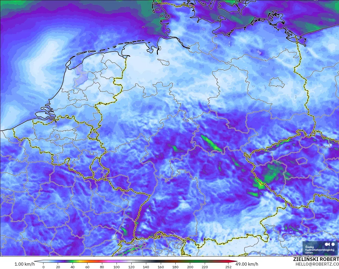ALADIN CZ 2.3 km modelo - Germany, Wind Gusts