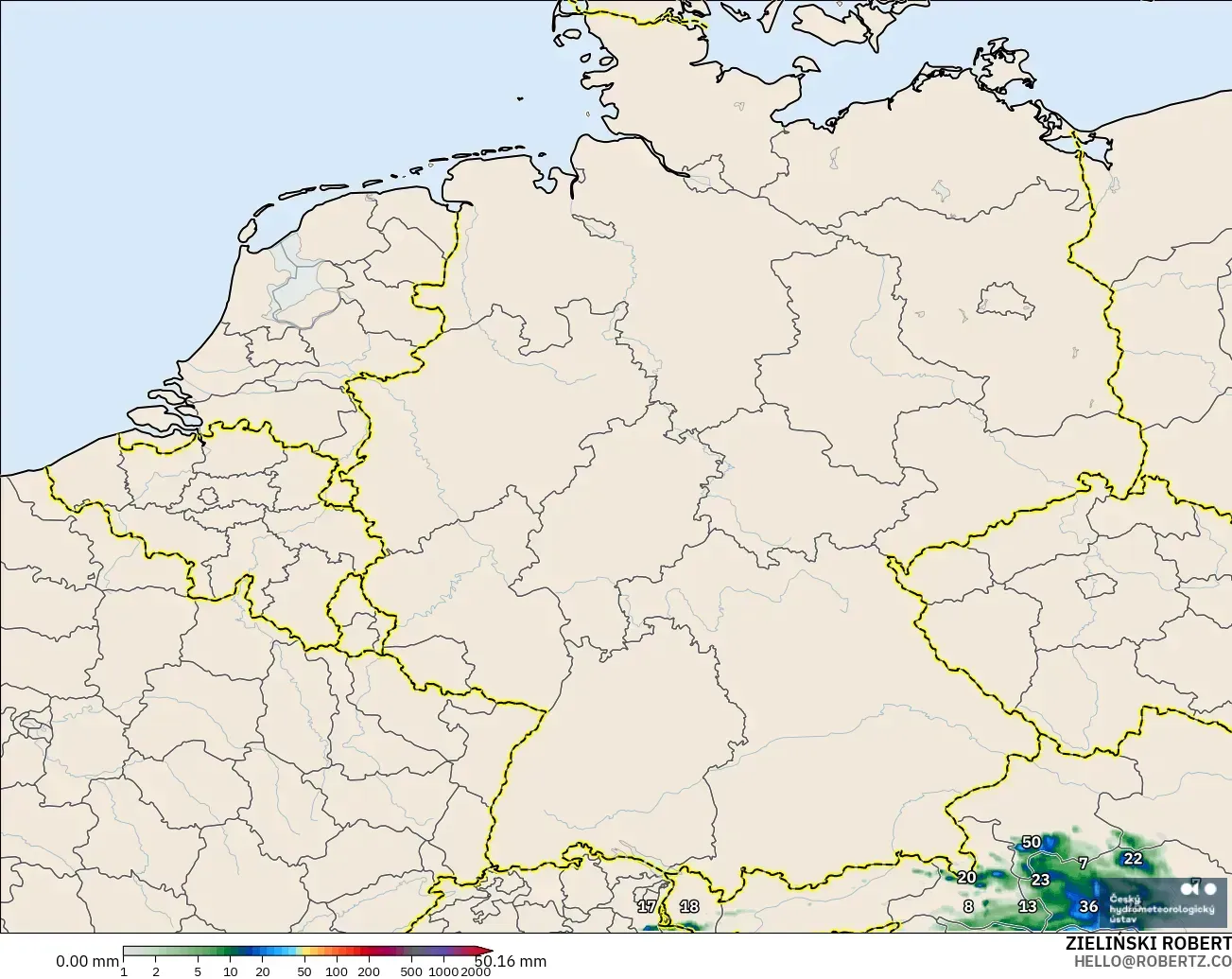 ALADIN CZ 2.3 km modelo - Germany, Precipitation Accumulation