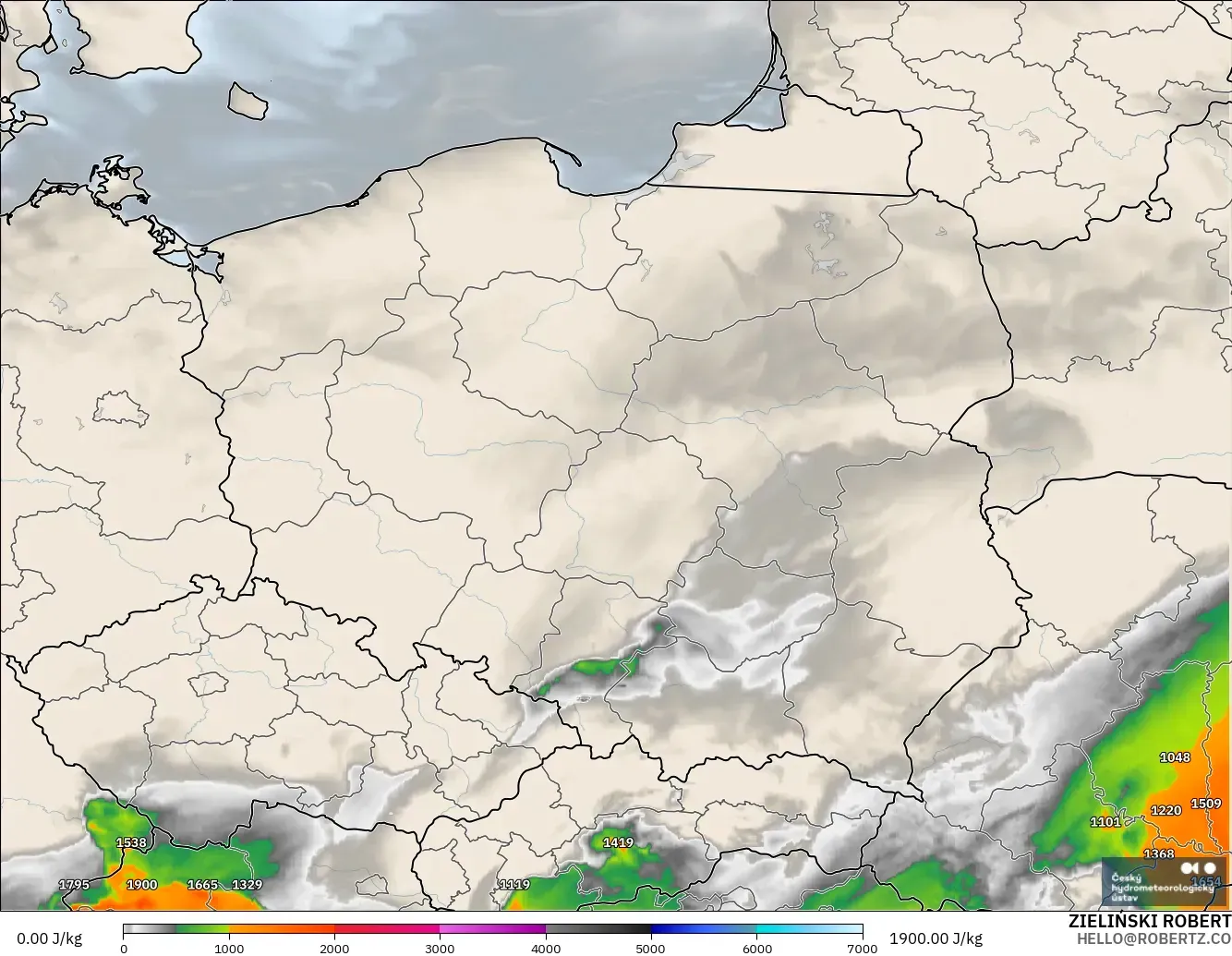 ALADIN CZ 2.3 km modelo - Poland, CAPE