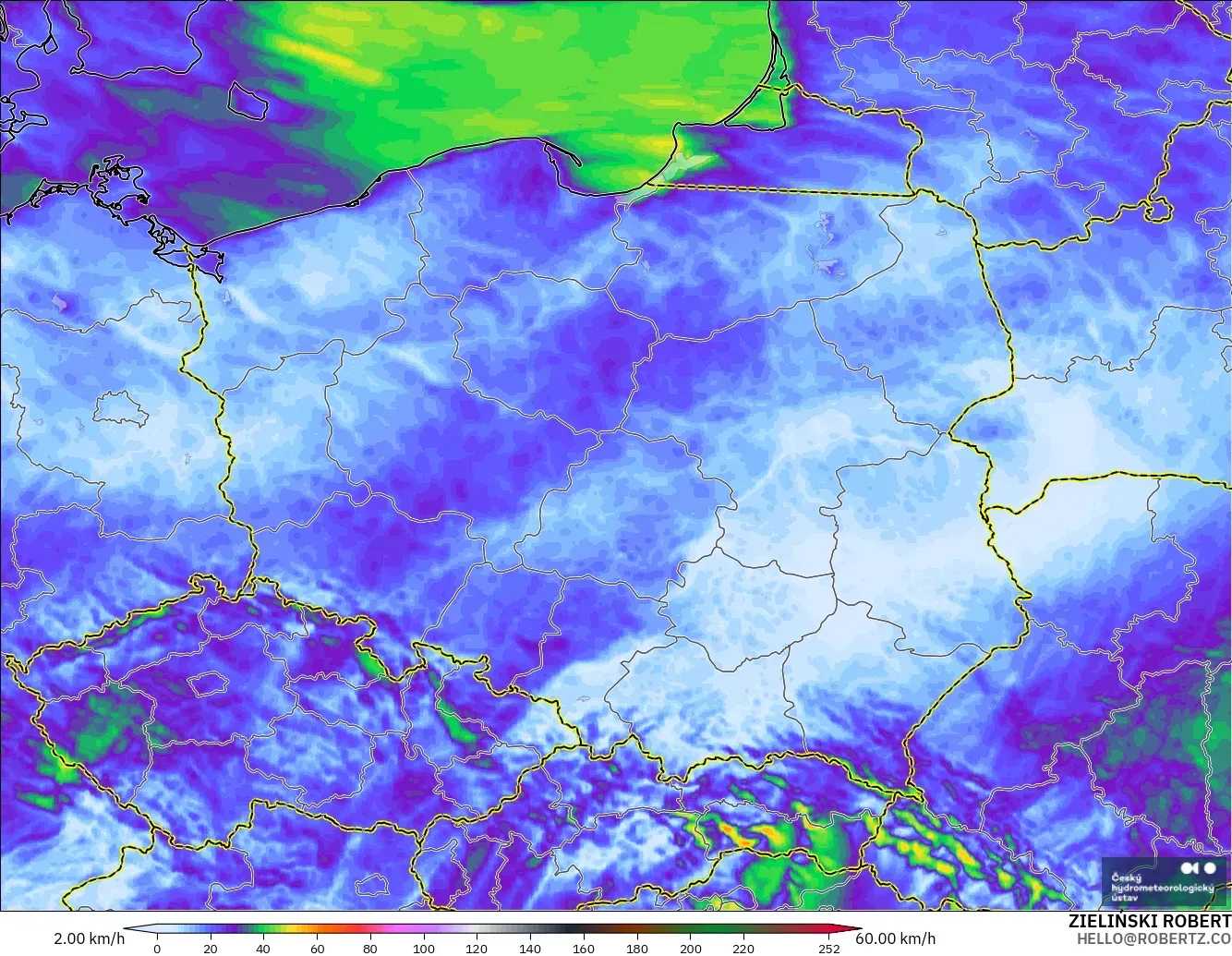 ALADIN CZ 2.3 km modelo - Poland, Wind Gusts
