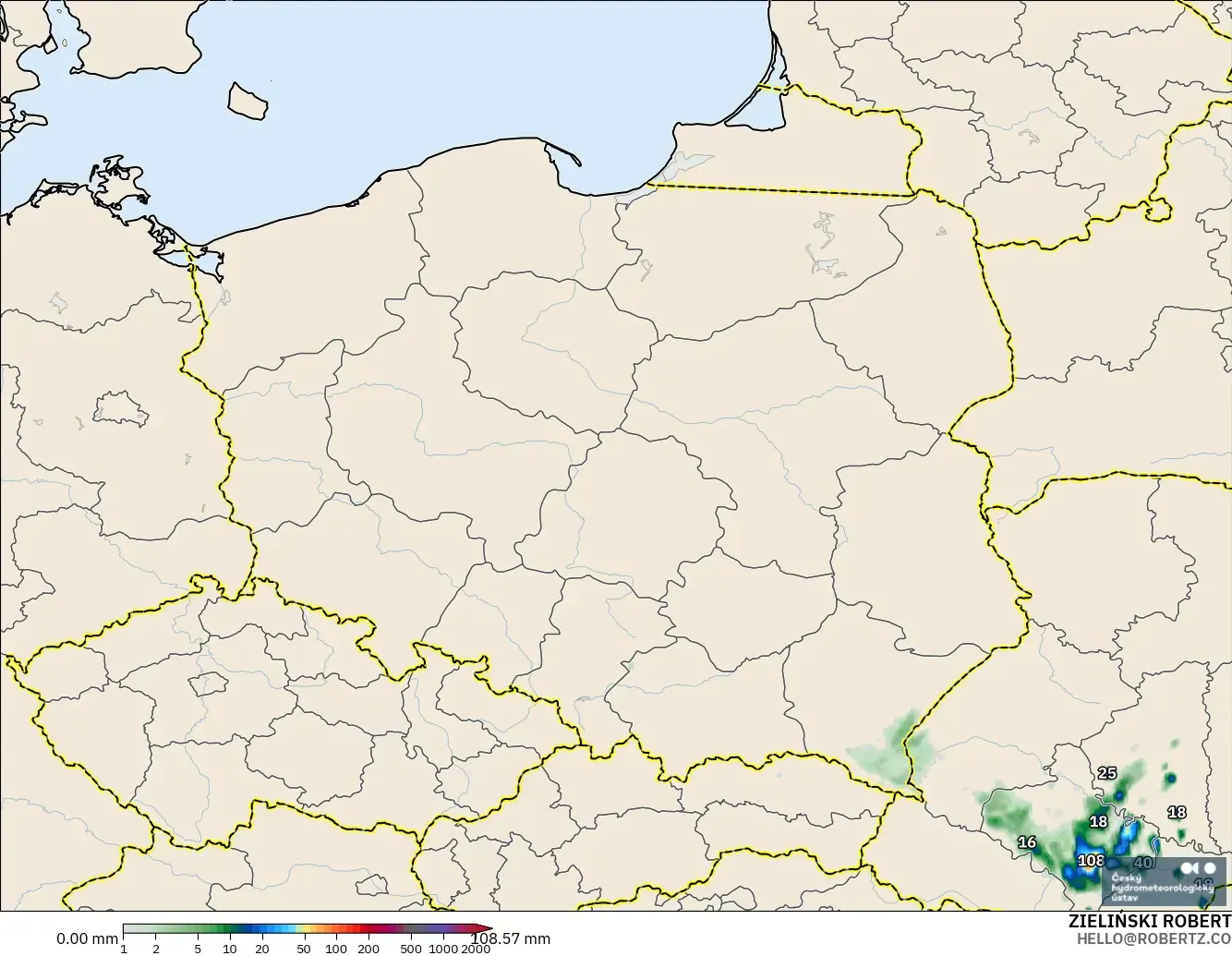 ALADIN CZ 2.3 km modelo - Poland, Precipitation Accumulation