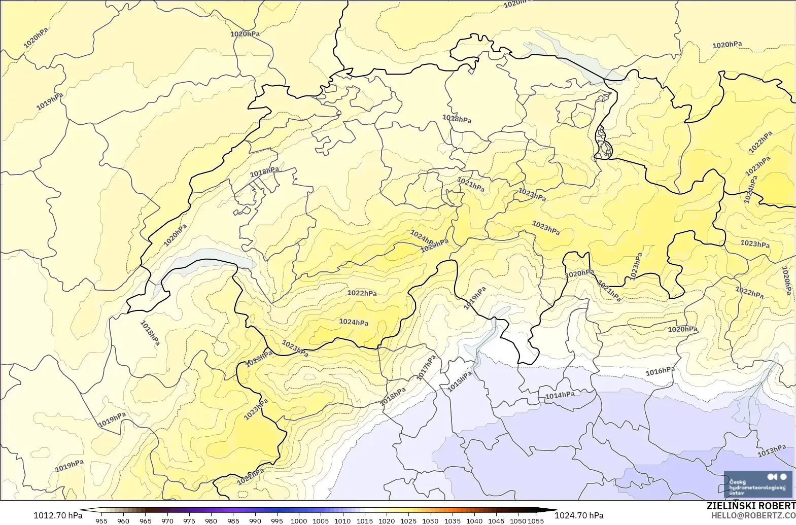 ALADIN CZ 2.3 km modelo - Switzerland, Pressure
