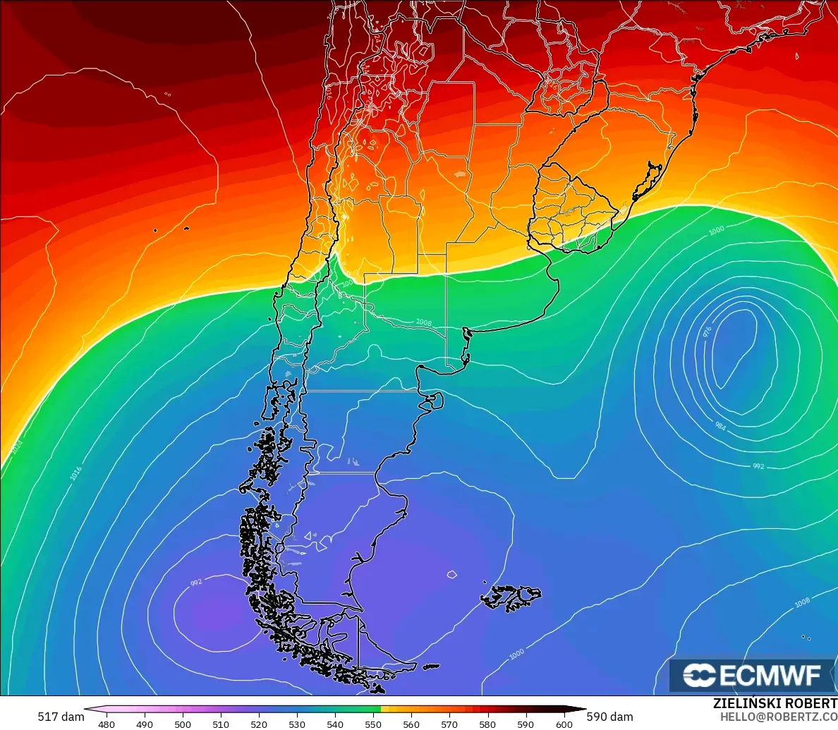ECMWF IFS 0.25° modelo - Argentina, Geopotential height at 500hPa