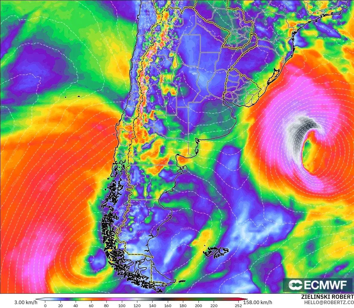 ECMWF IFS 0.25° modelo - Argentina, Wind Gusts