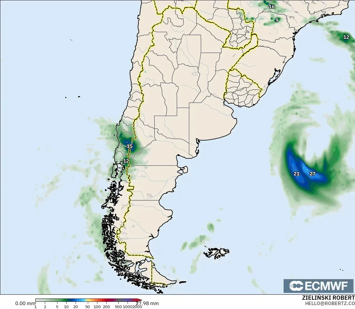 ECMWF IFS 0.25° modelo - Argentina, Precipitation Accumulation