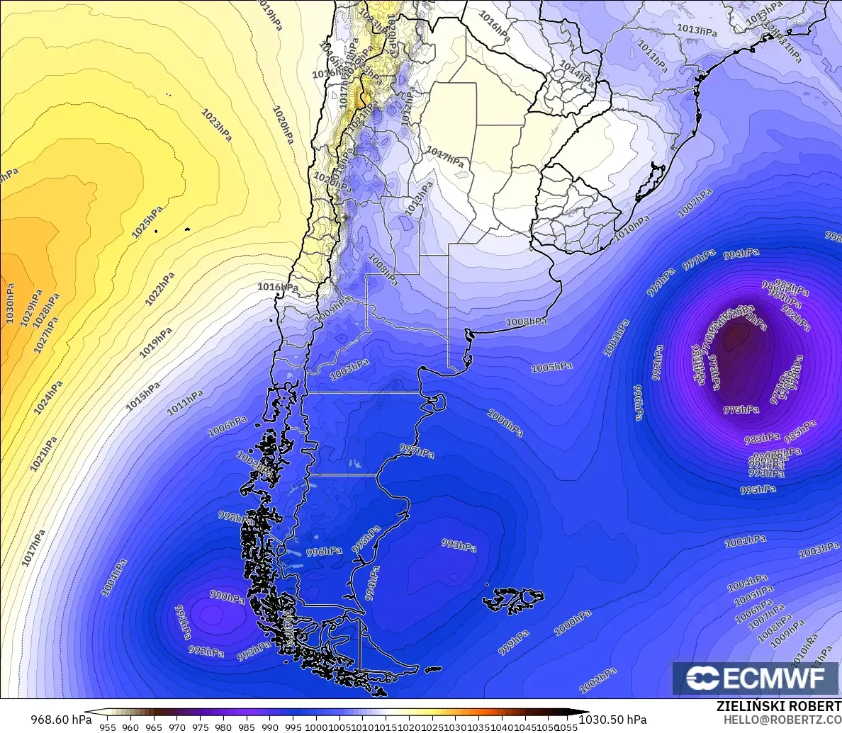 ECMWF IFS 0.25° modelo - Argentina, Pressure