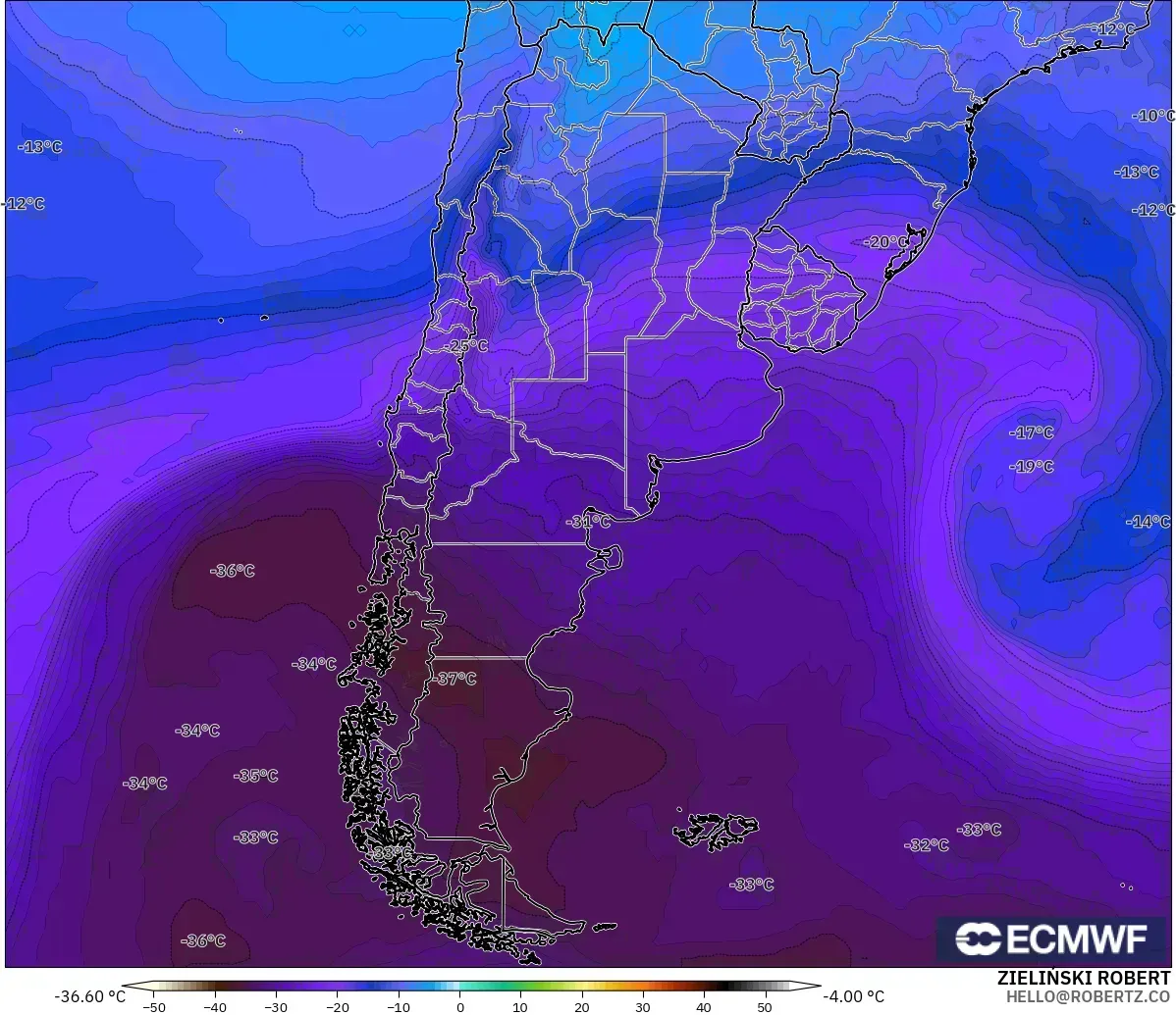 ECMWF IFS 0.25° modelo - Argentina, Temperature at 500hPa