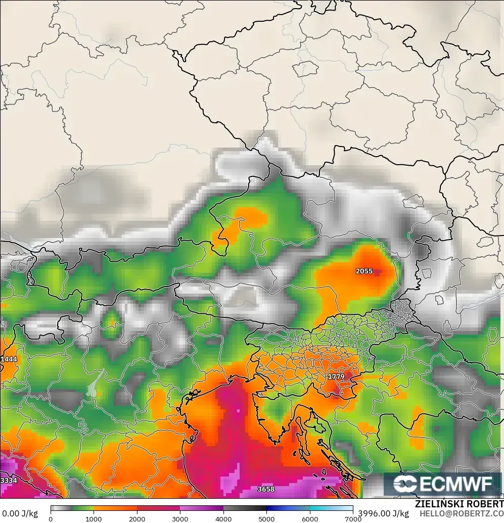 ECMWF IFS 0.25° modelo - Austria, CAPE