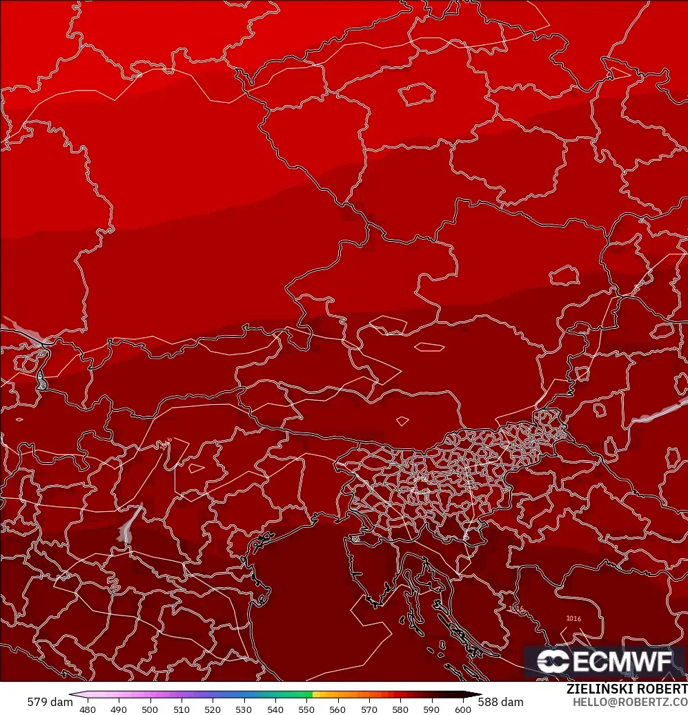 ECMWF IFS 0.25° modelo - Austria, Geopotential height at 500hPa