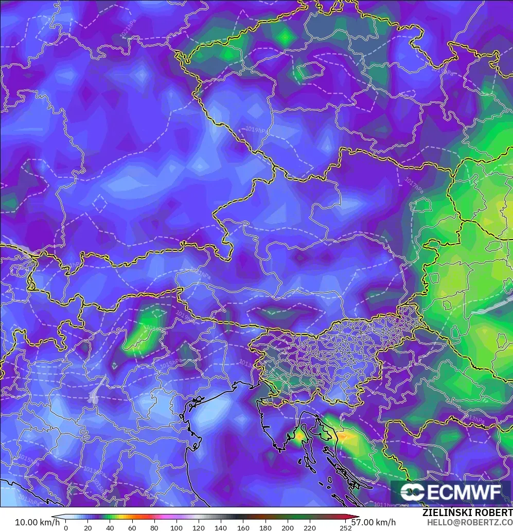 ECMWF IFS 0.25° modelo - Austria, Wind Gusts