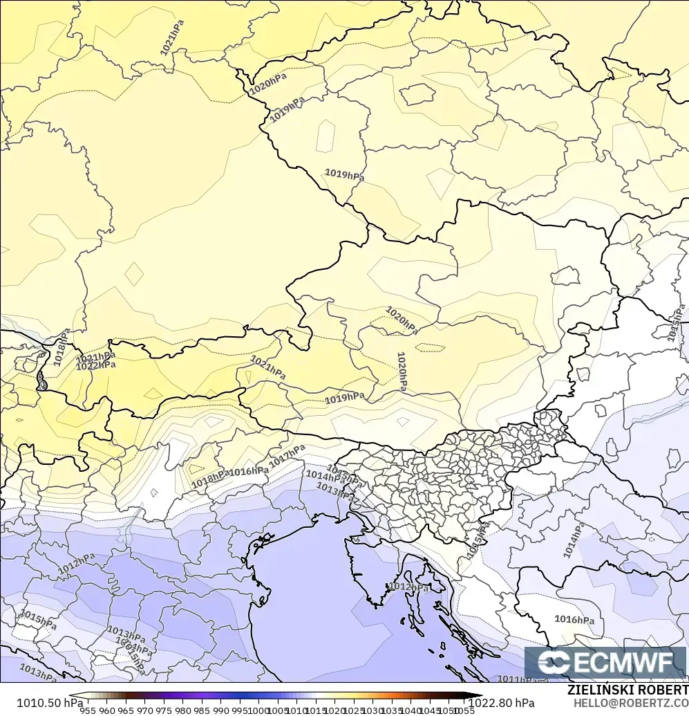 ECMWF IFS 0.25° modelo - Austria, Pressure