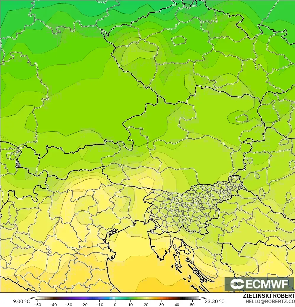 ECMWF IFS 0.25° modelo - Austria, Temperature at 850hPa