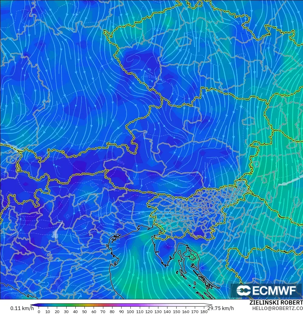 ECMWF IFS 0.25° modelo - Austria, Wind at 10m
