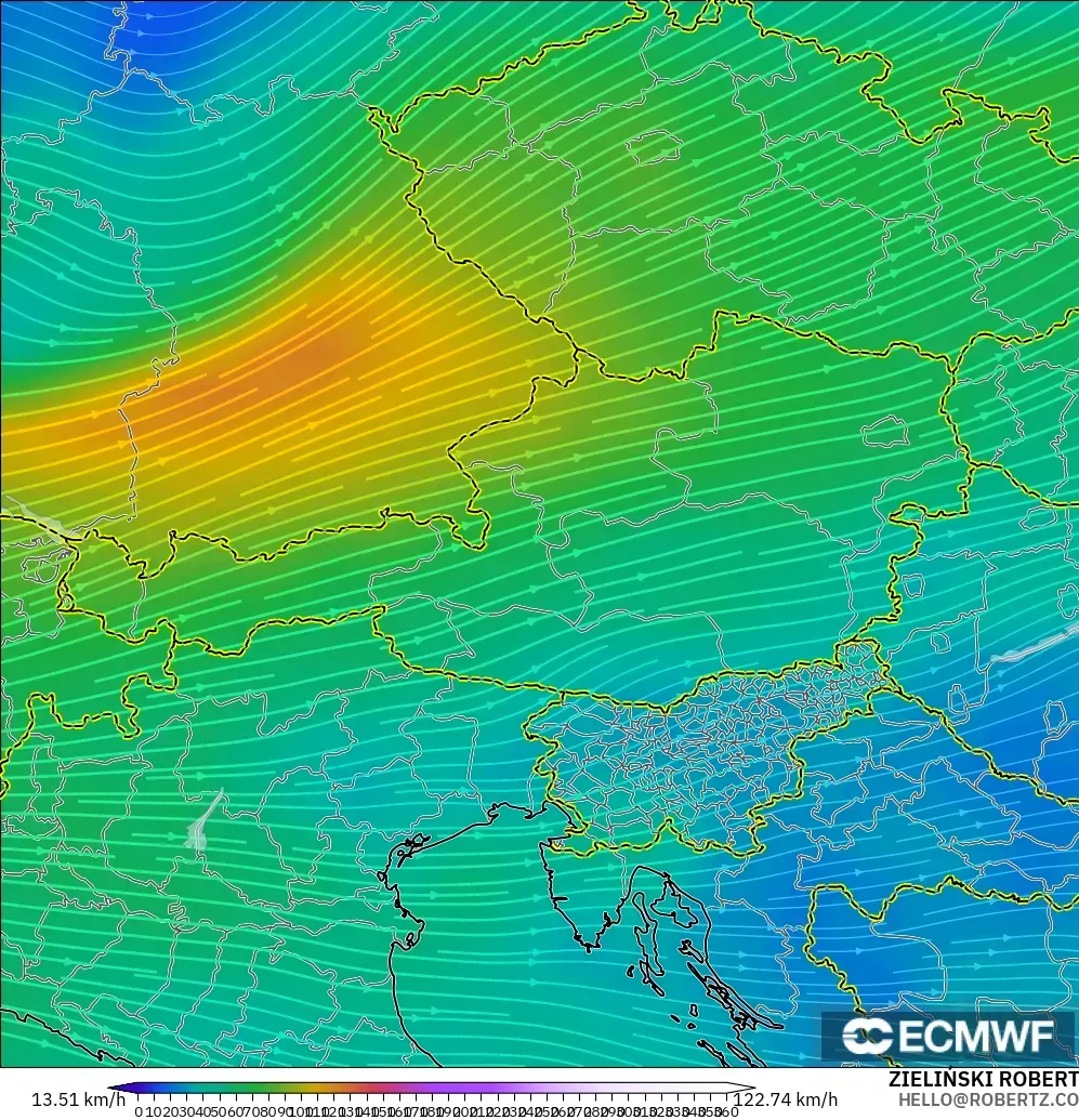 ECMWF IFS 0.25° modelo - Austria, Wind at 300hPa (jet stream)