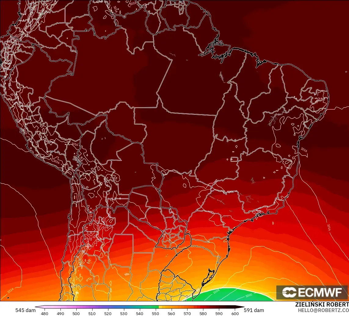 ECMWF IFS 0.25° modelo - Brazil, Geopotential height at 500hPa