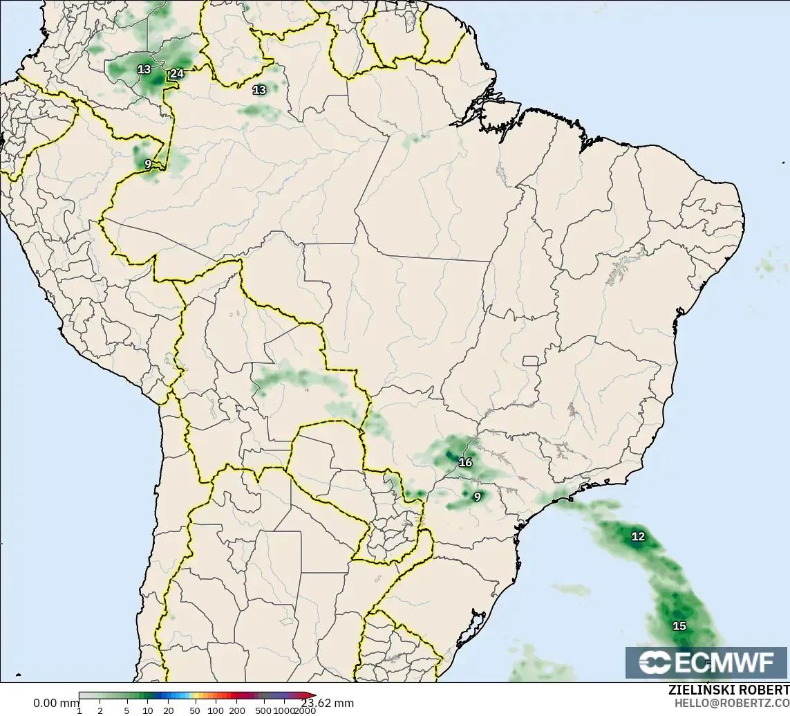 ECMWF IFS 0.25° modelo - Brazil, Precipitation Accumulation