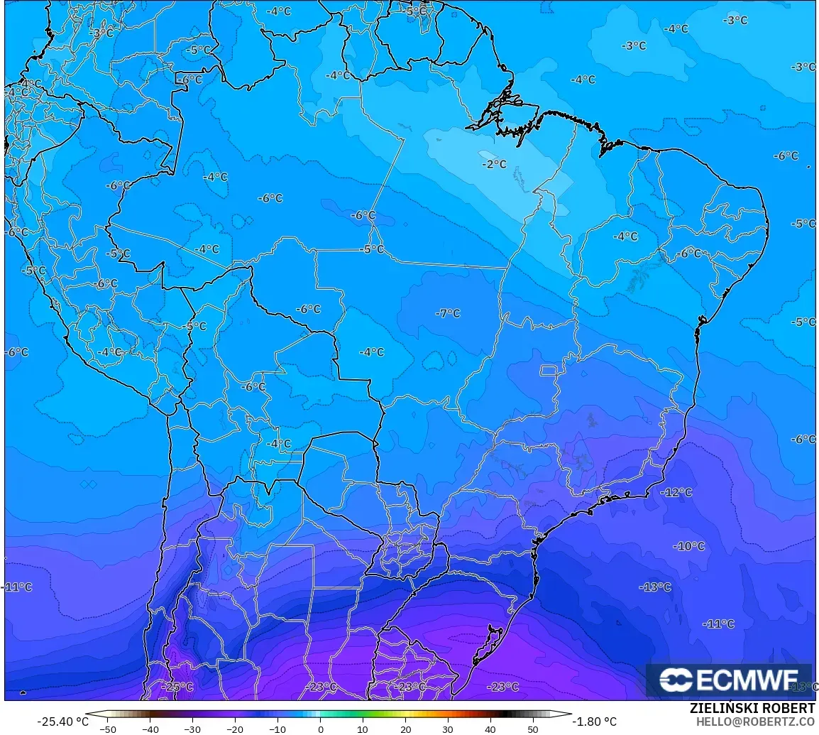 ECMWF IFS 0.25° modelo - Brazil, Temperature at 500hPa