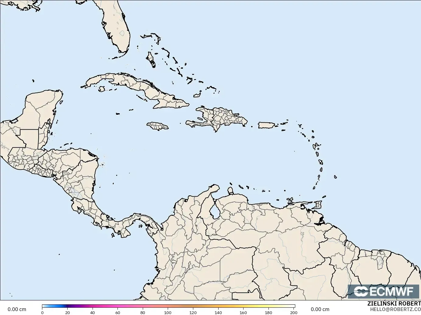 ECMWF IFS 0.25° modelo - Caribbean, Snow Depth