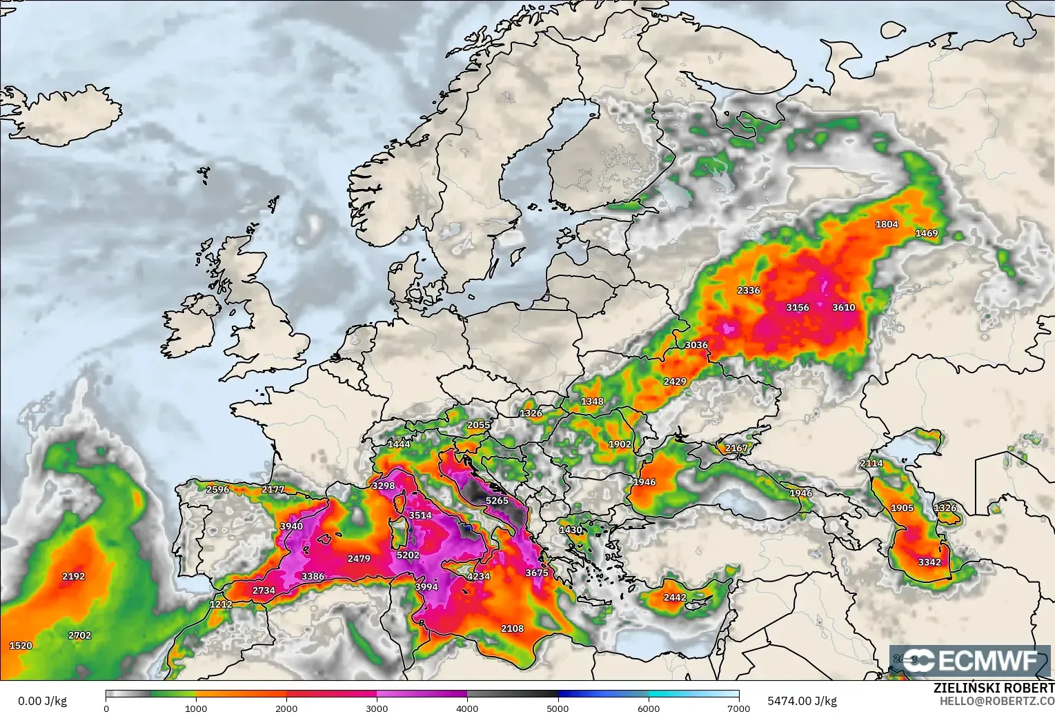ECMWF IFS 0.25° modelo - Europe, CAPE