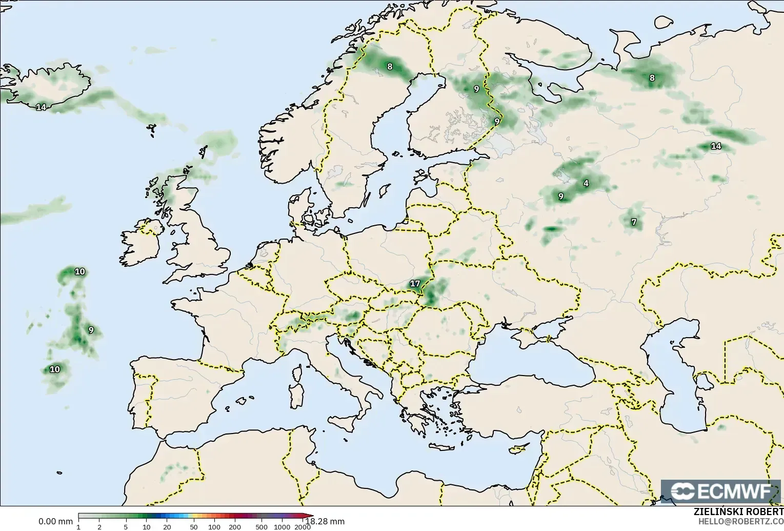 ECMWF IFS 0.25° modelo - Europe, Precipitation Accumulation