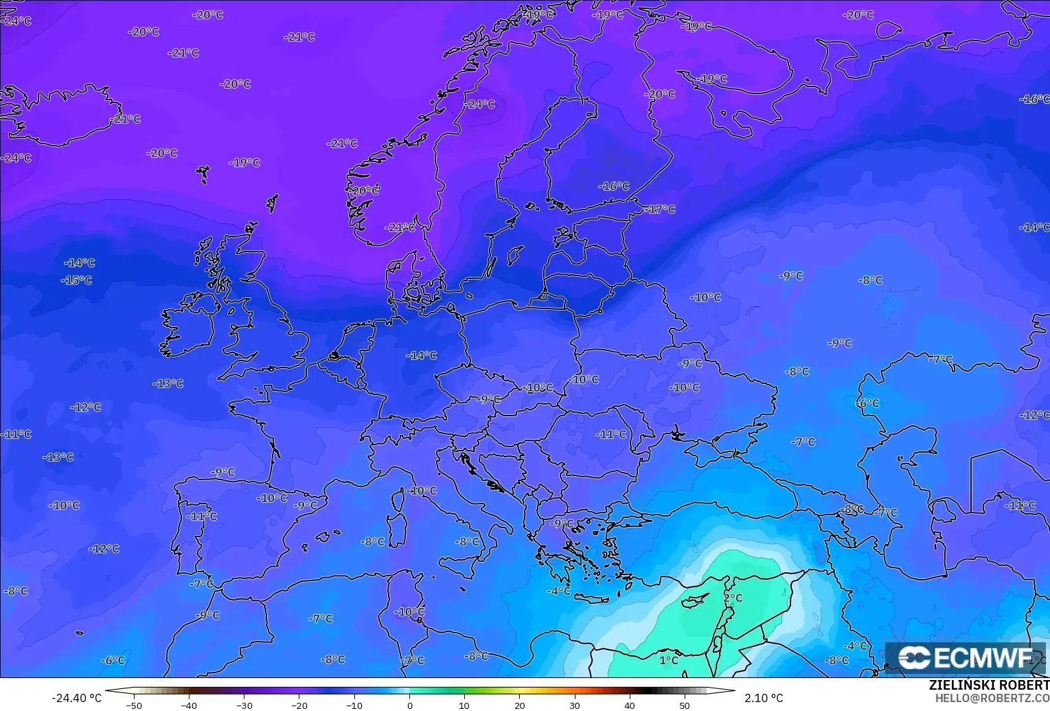 ECMWF IFS 0.25° modelo - Europe, Temperature at 500hPa