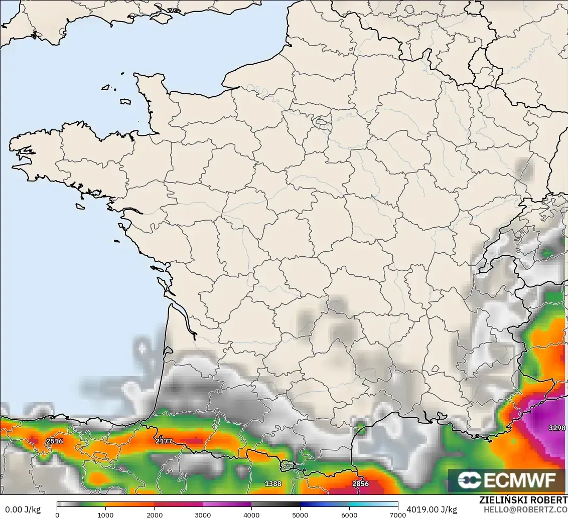 ECMWF IFS 0.25° modelo - France, CAPE