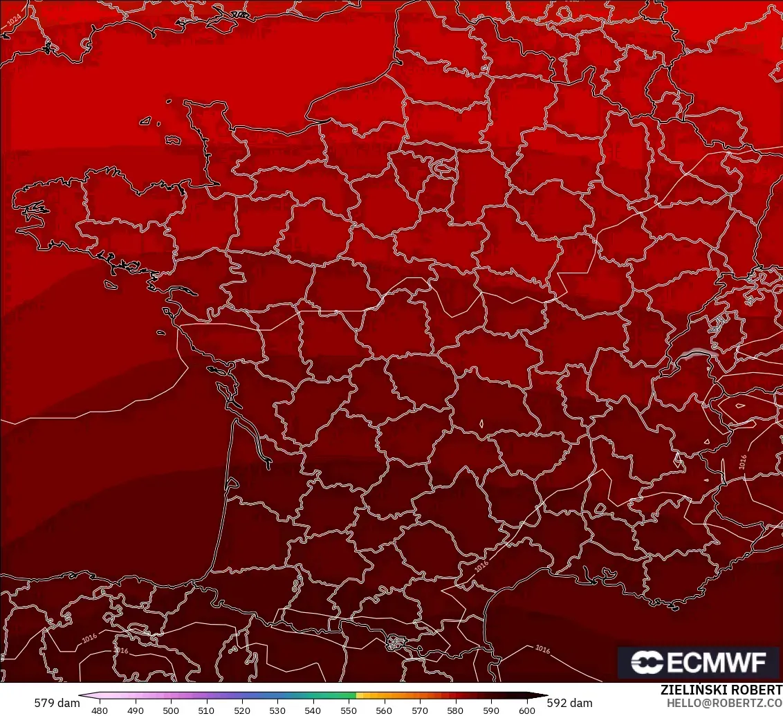 ECMWF IFS 0.25° modelo - France, Geopotential height at 500hPa