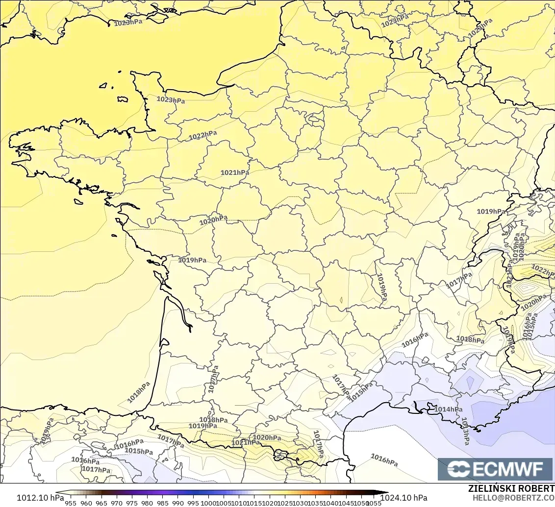 ECMWF IFS 0.25° modelo - France, Pressure