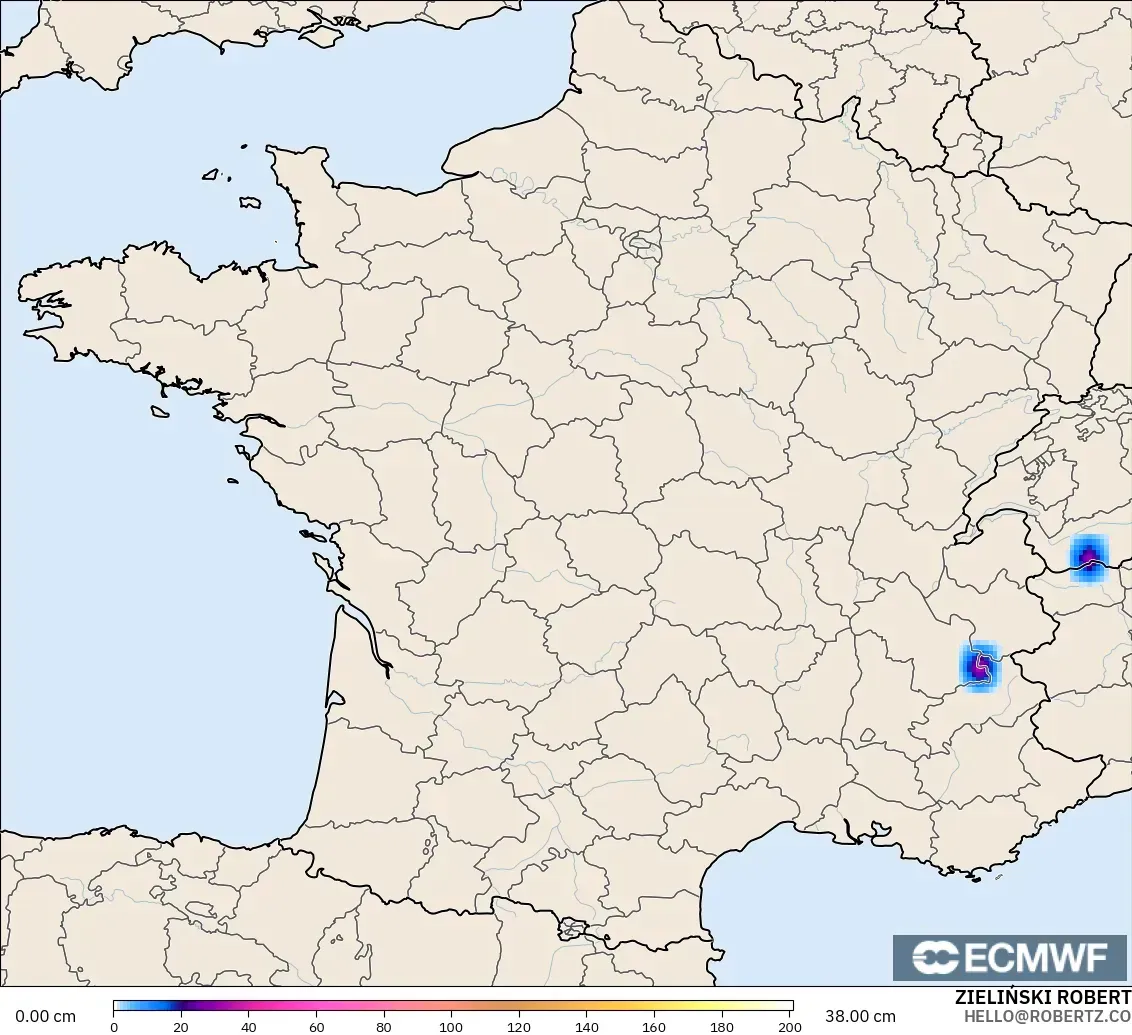 ECMWF IFS 0.25° modelo - France, Snow Depth