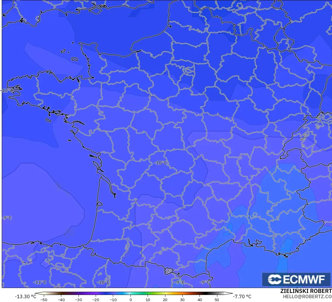 ECMWF IFS 0.25° modelo - France, Temperature at 500hPa