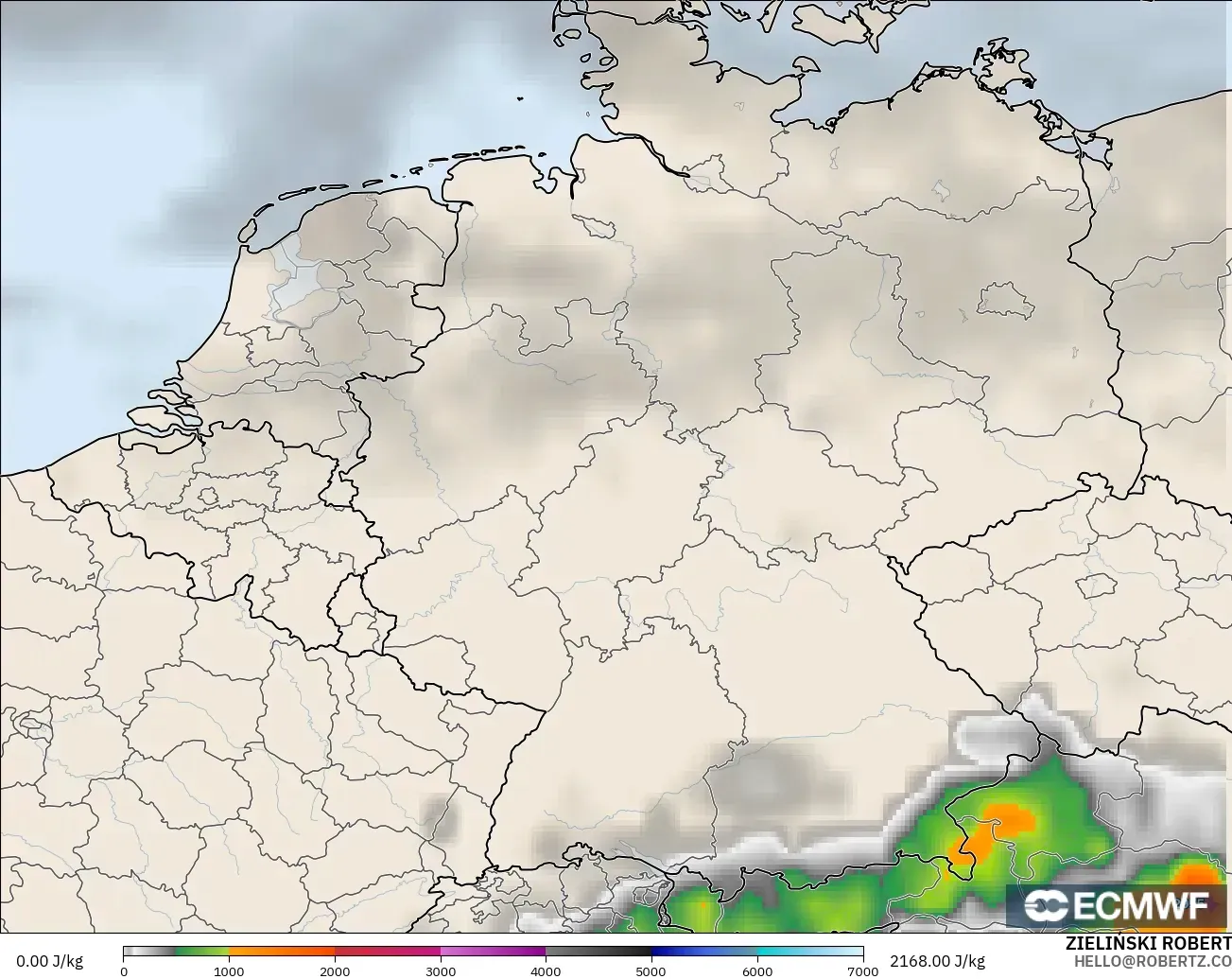 ECMWF IFS 0.25° modelo - Germany, CAPE