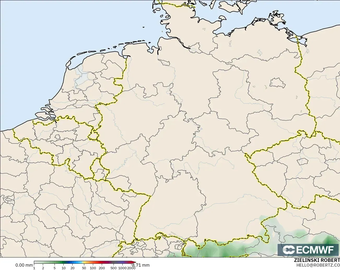ECMWF IFS 0.25° modelo - Germany, Precipitation Accumulation