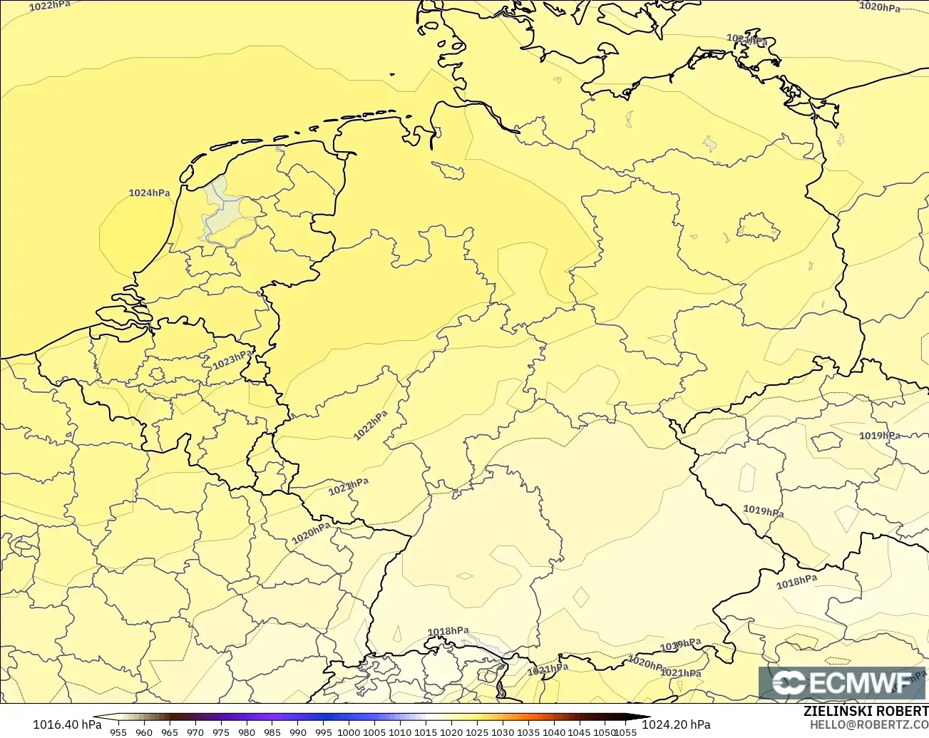 ECMWF IFS 0.25° modelo - Germany, Pressure