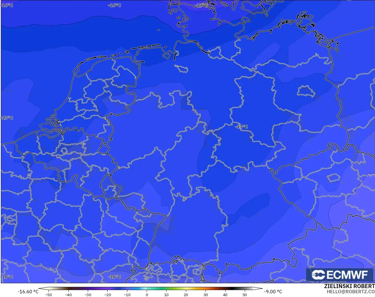 ECMWF IFS 0.25° modelo - Germany, Temperature at 500hPa