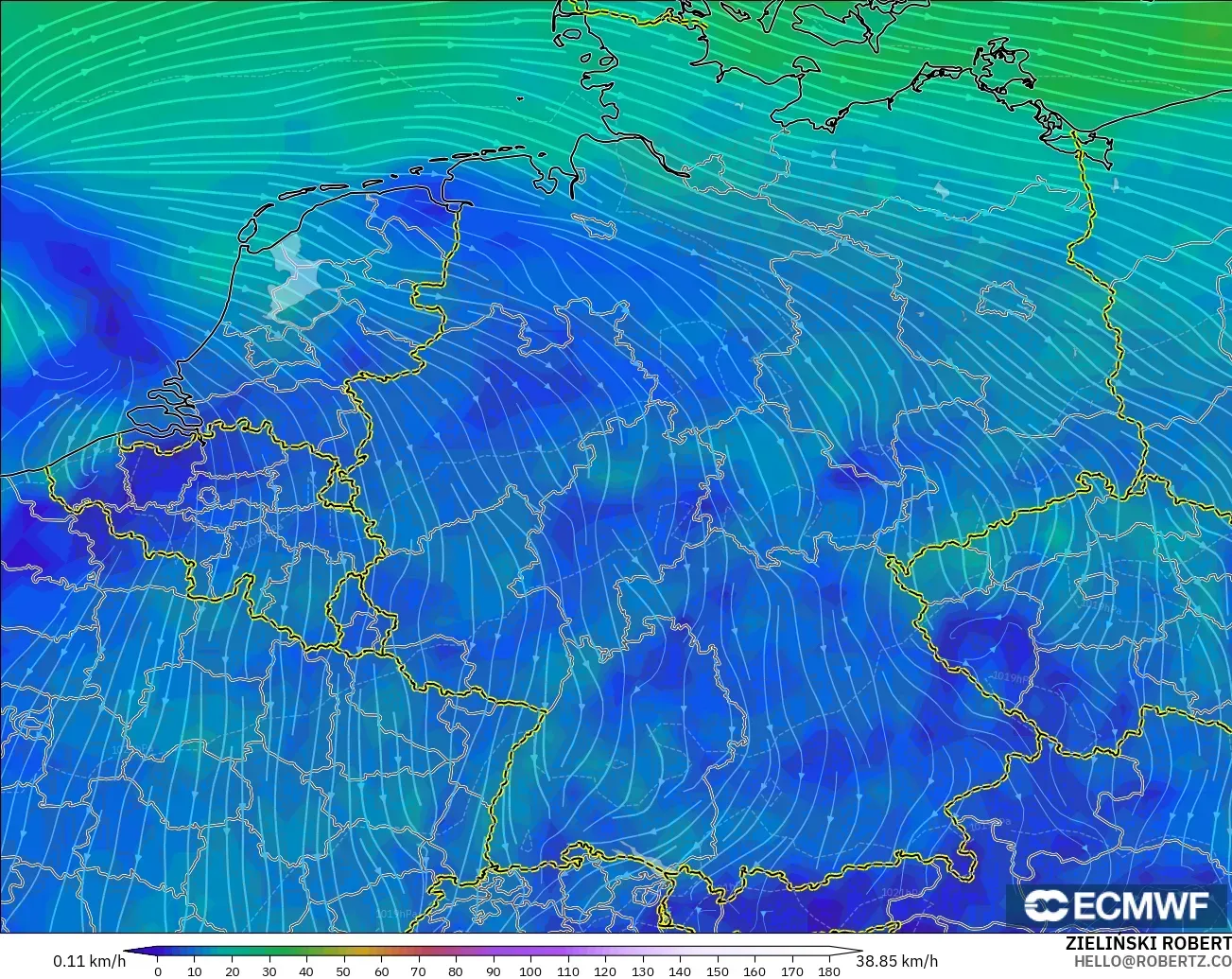ECMWF IFS 0.25° modelo - Germany, Wind at 10m