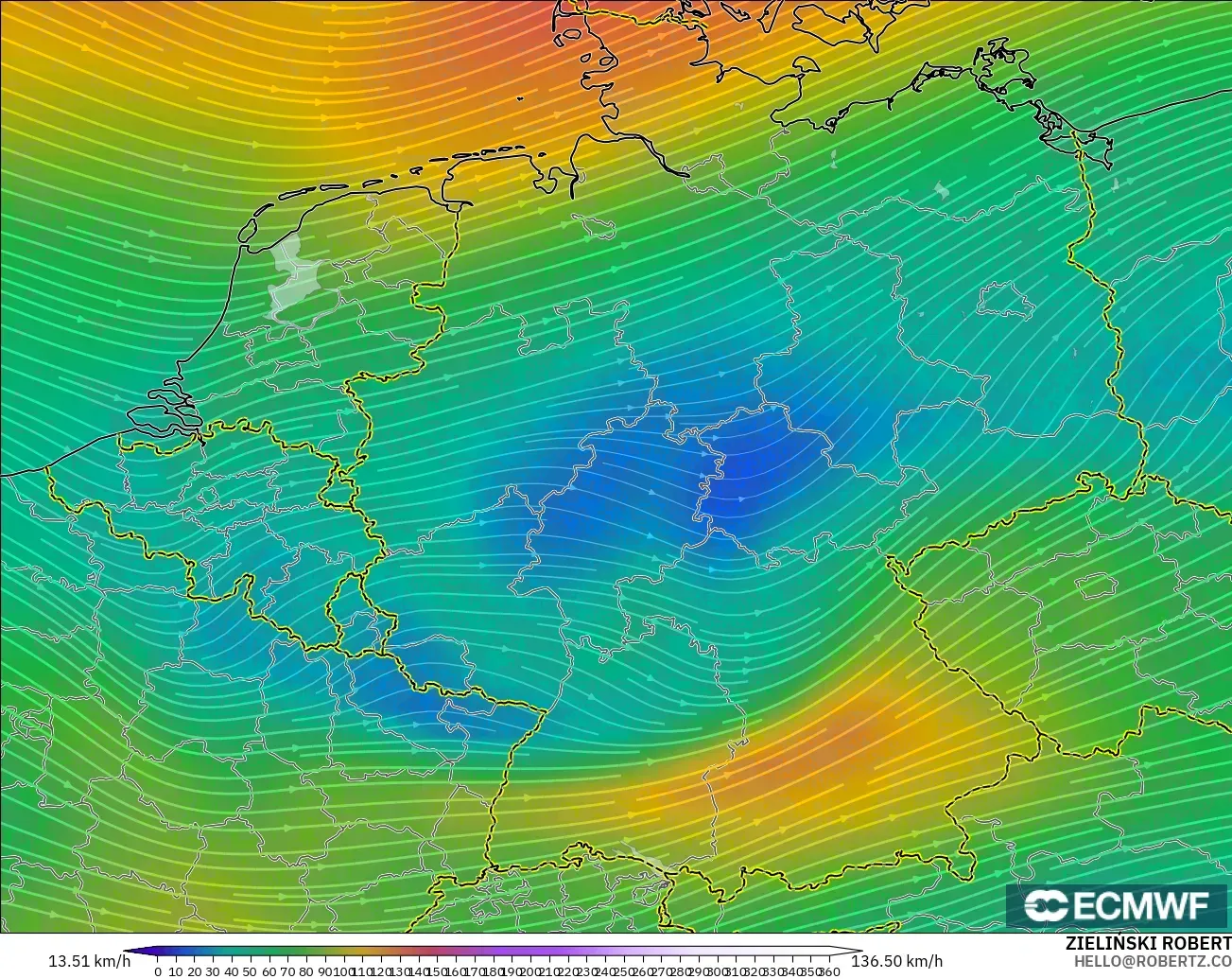 ECMWF IFS 0.25° modelo - Germany, Wind at 300hPa (jet stream)