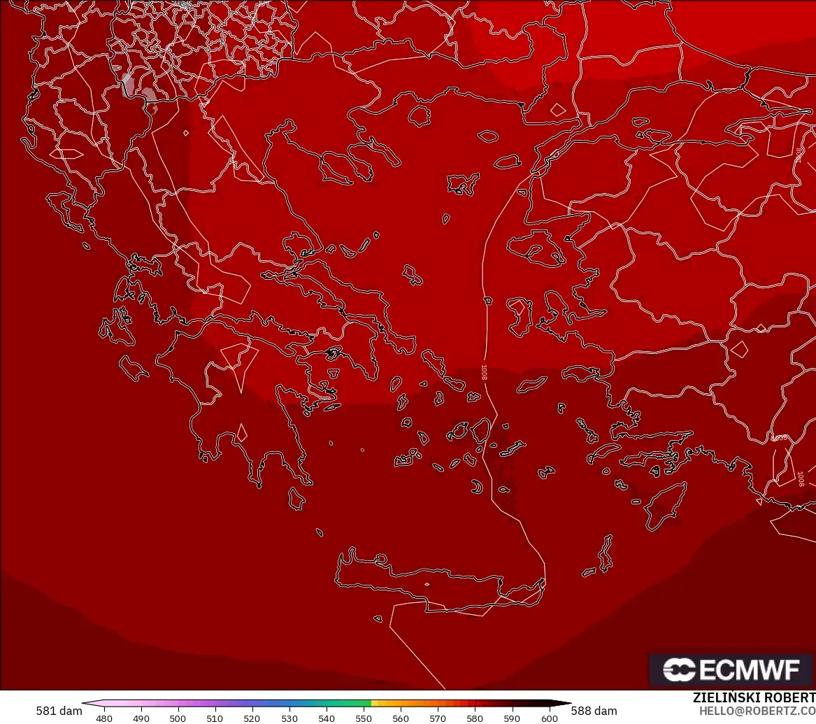 ECMWF IFS 0.25° modelo - Greece, Geopotential height at 500hPa