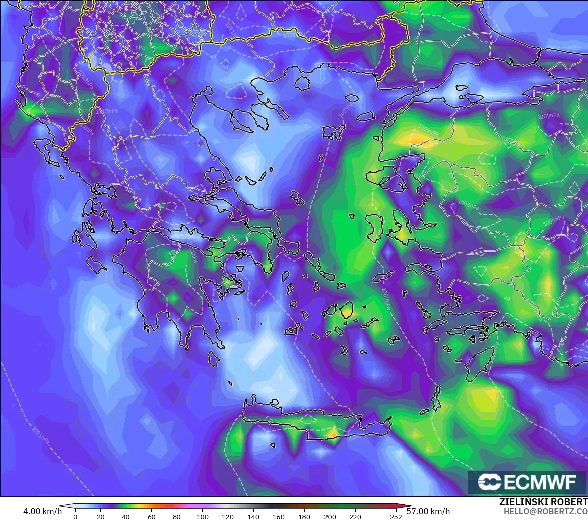 ECMWF IFS 0.25° modelo - Greece, Wind Gusts Peak