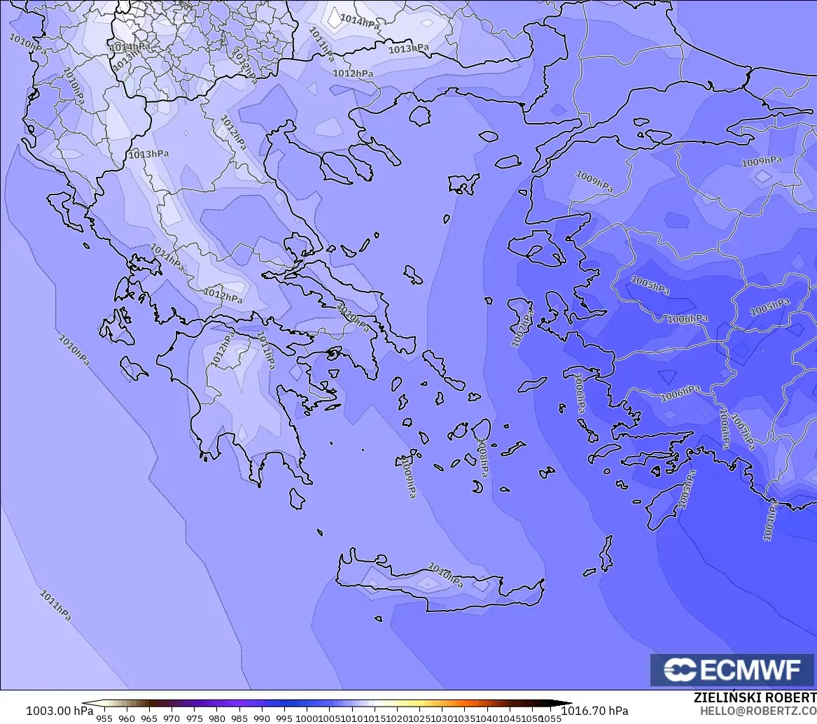 ECMWF IFS 0.25° modelo - Greece, Pressure