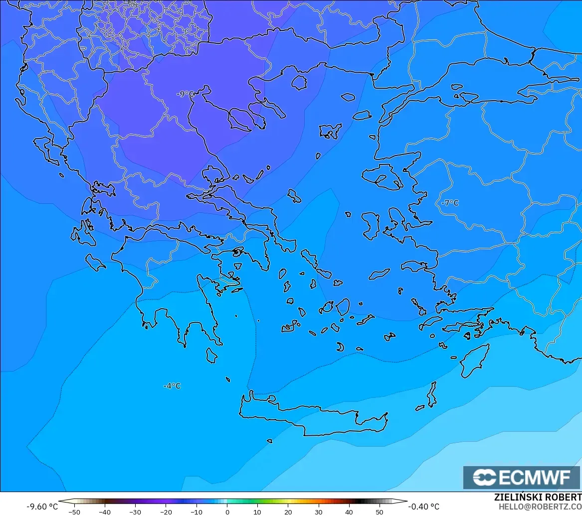 ECMWF IFS 0.25° modelo - Greece, Temperature at 500hPa