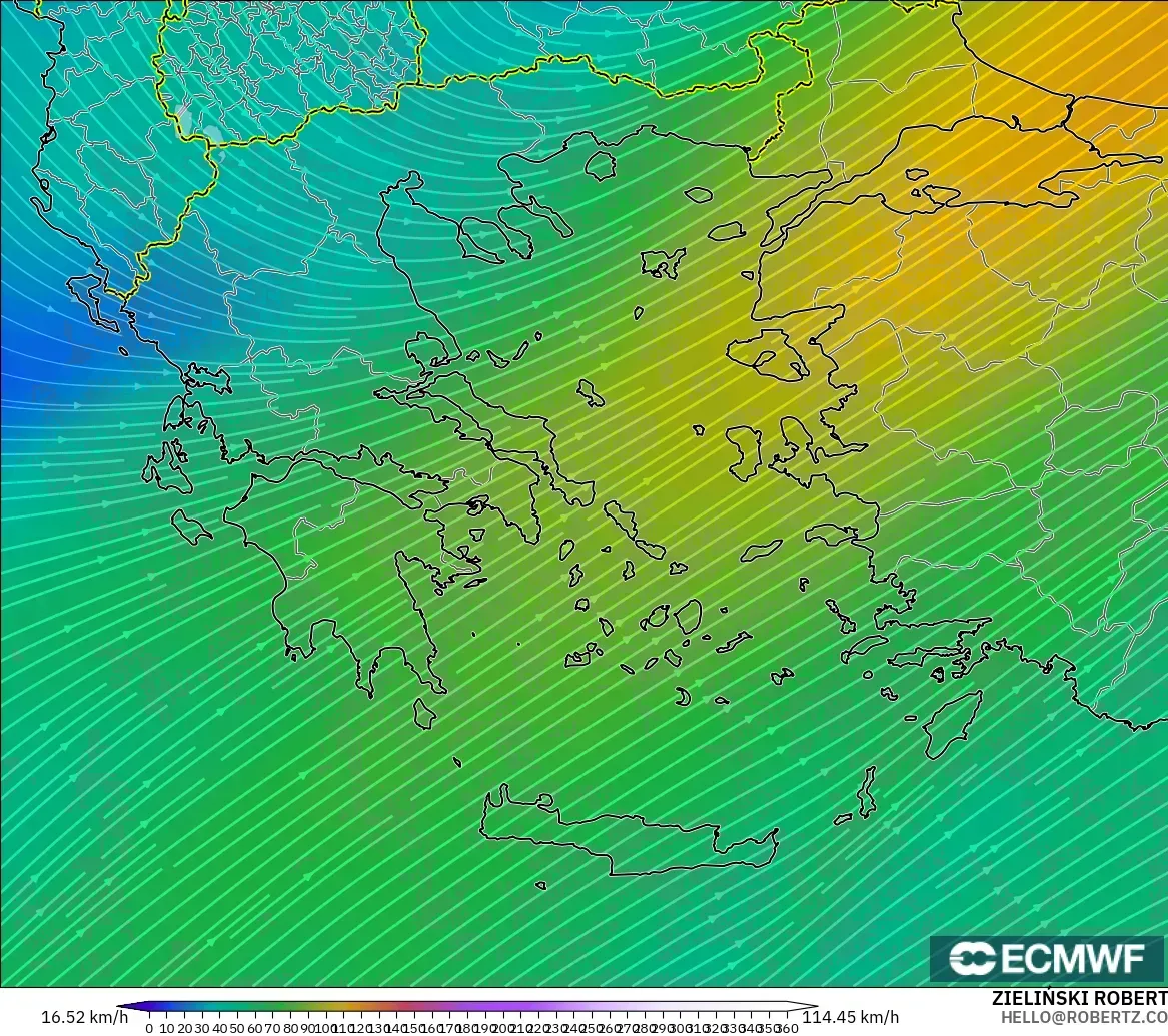 ECMWF IFS 0.25° modelo - Greece, Wind at 300hPa (jet stream)