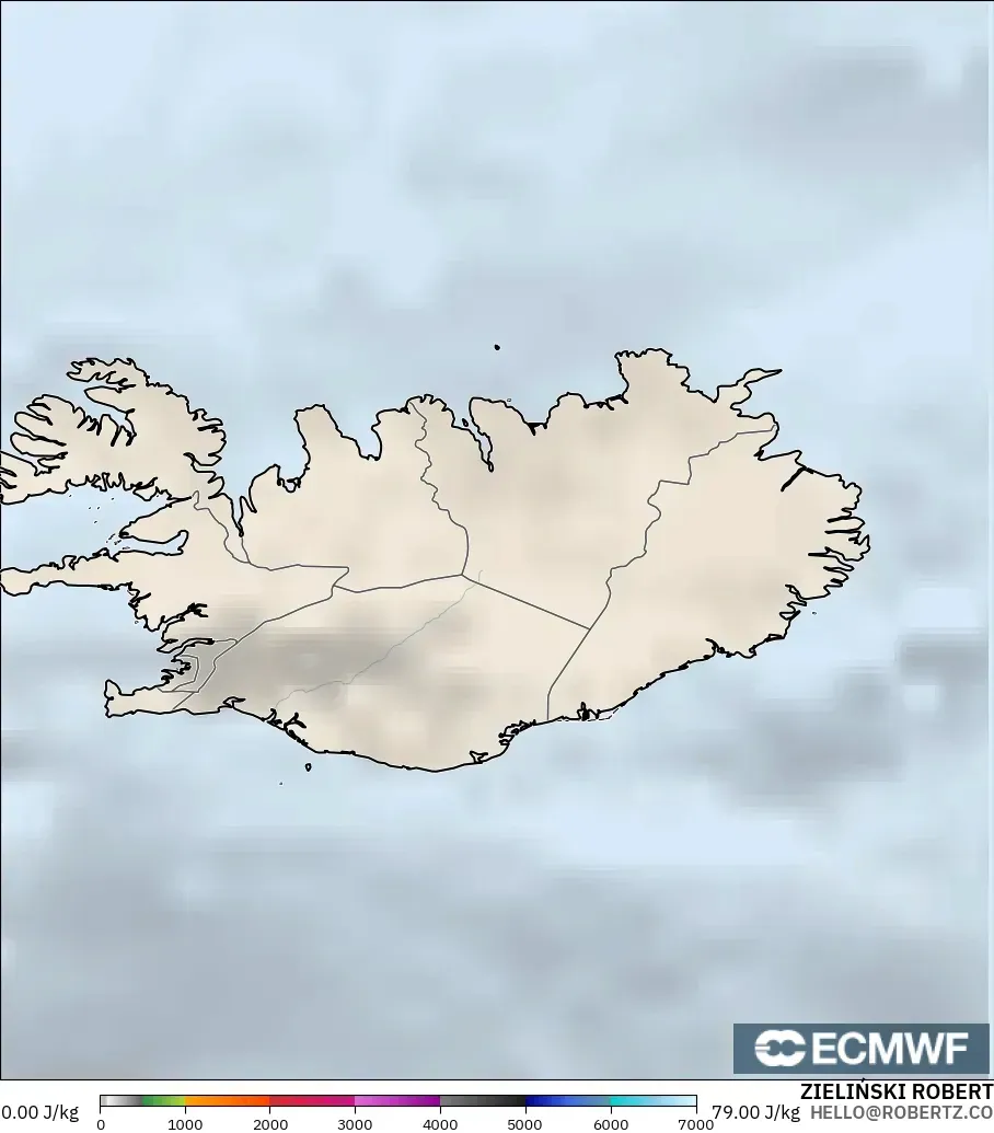 ECMWF IFS 0.25° modelo - Iceland, CAPE
