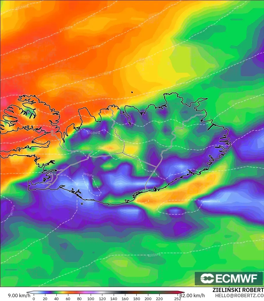 ECMWF IFS 0.25° modelo - Iceland, Wind Gusts