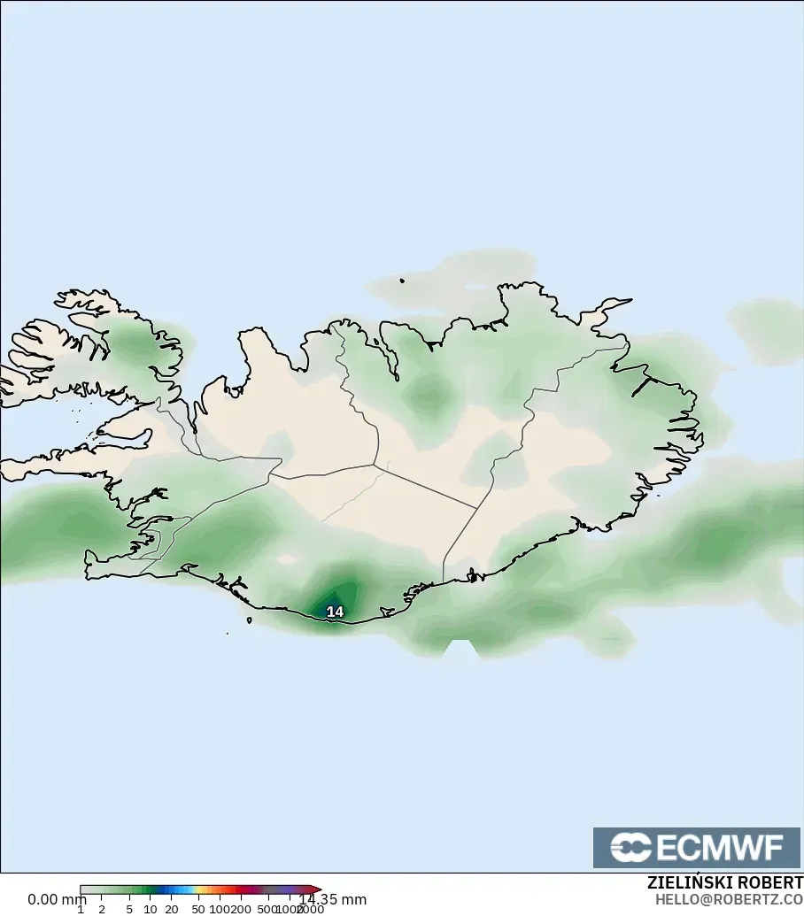 ECMWF IFS 0.25° modelo - Iceland, Precipitation Accumulation