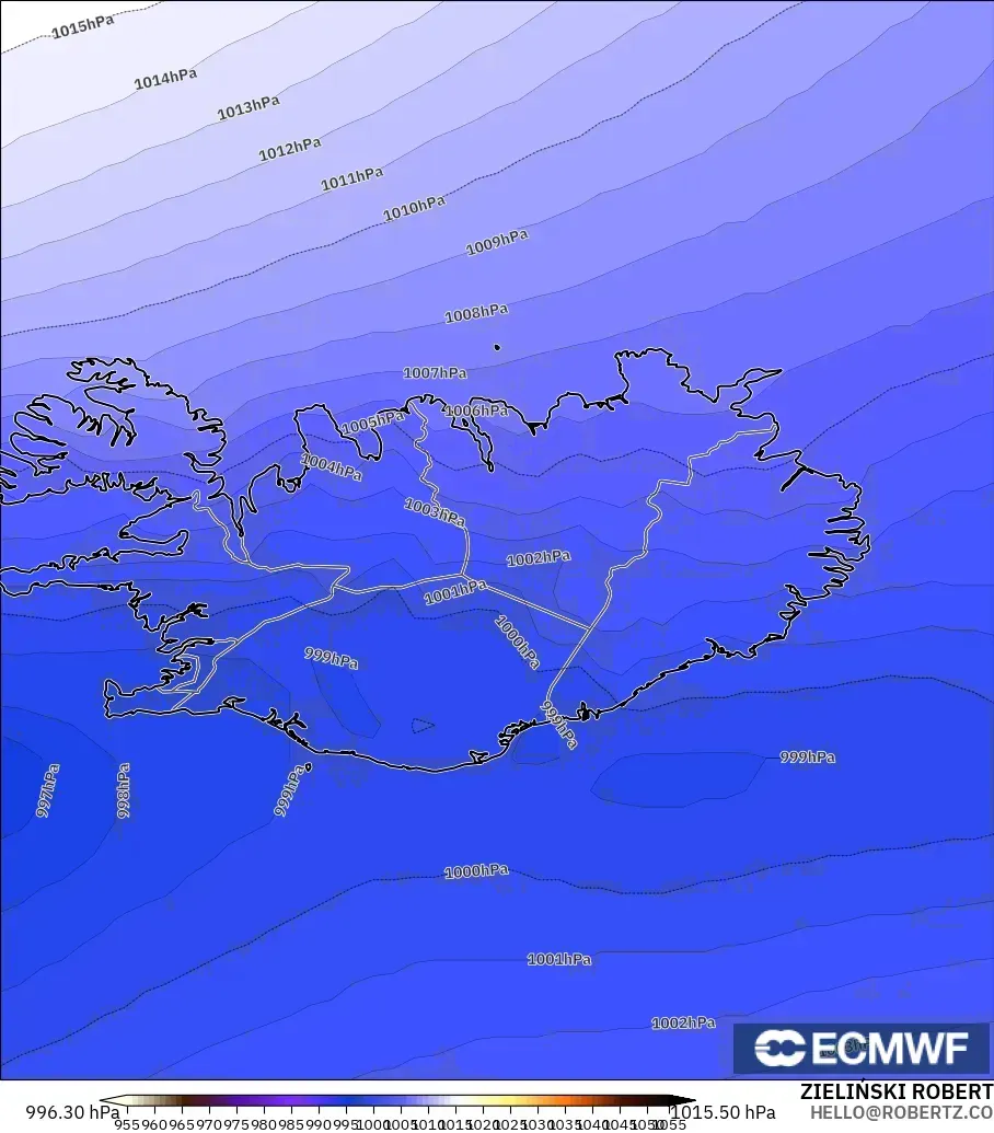 ECMWF IFS 0.25° modelo - Iceland, Pressure