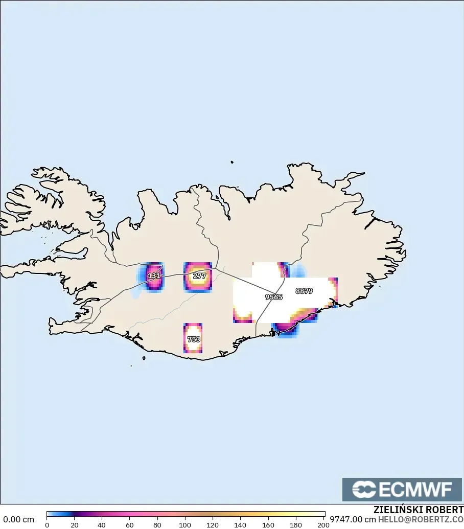 ECMWF IFS 0.25° modelo - Iceland, Snow Depth