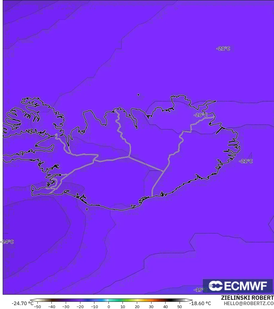 ECMWF IFS 0.25° modelo - Iceland, Temperature at 500hPa