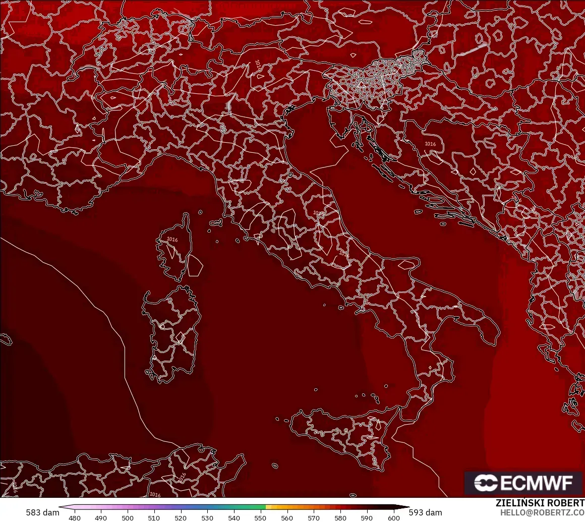 ECMWF IFS 0.25° modelo - Italy, Geopotential height at 500hPa